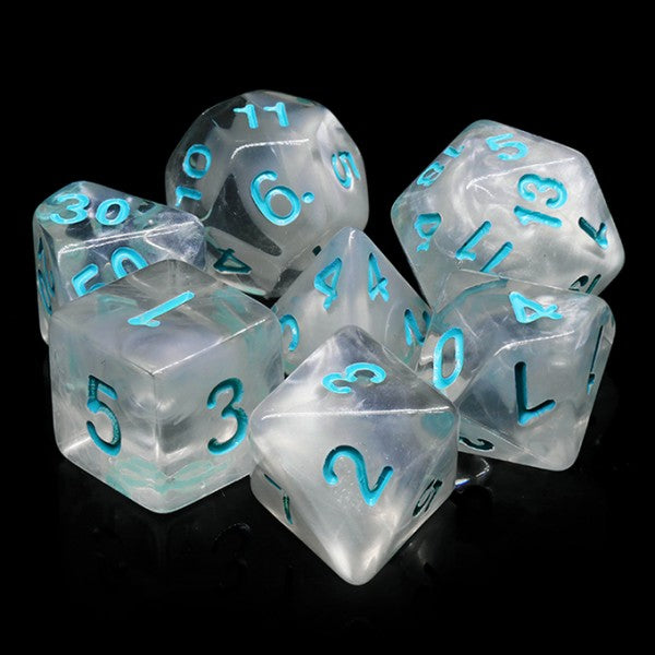 Frozen Heart 7pc Dice Set inked in Teal